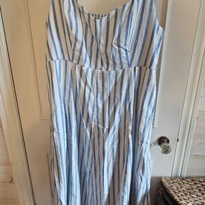 Old Navy Blue and White Striped Midi Dress